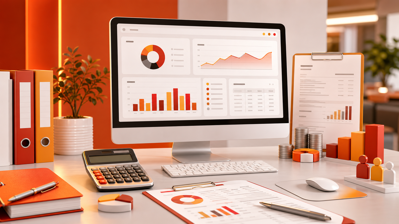 Corporate accounting software implementation visual with financial dashboards and reporting tools